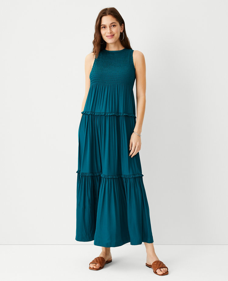 Ann Taylor Petite Smocked Bodice Maxi Dress
