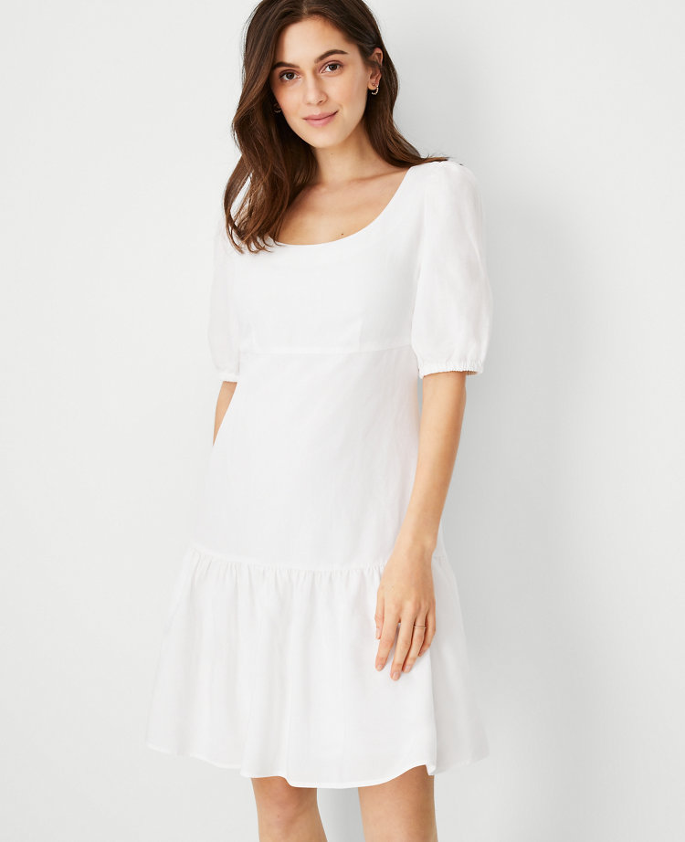 Ann Taylor Petite Puff Sleeve Tiered Flare Dress