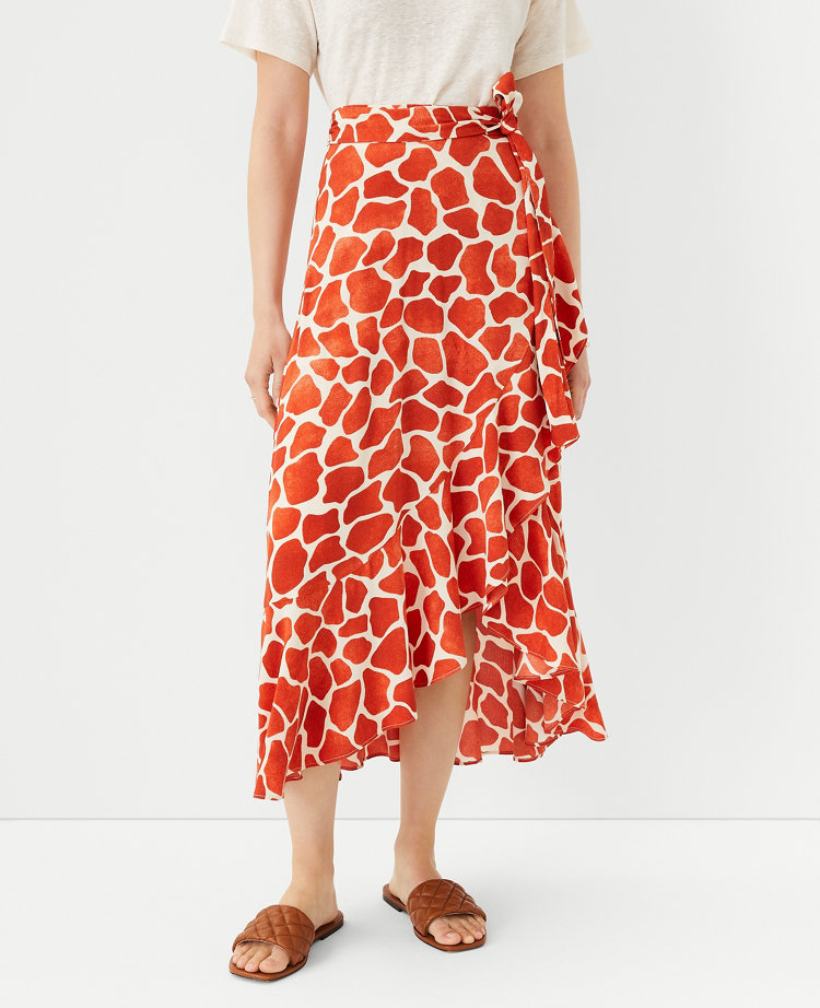 Giraffe Print Flounce Wrap Maxi Skirt carousel Product Image 1