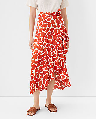 Giraffe Print Flounce Wrap Maxi Skirt