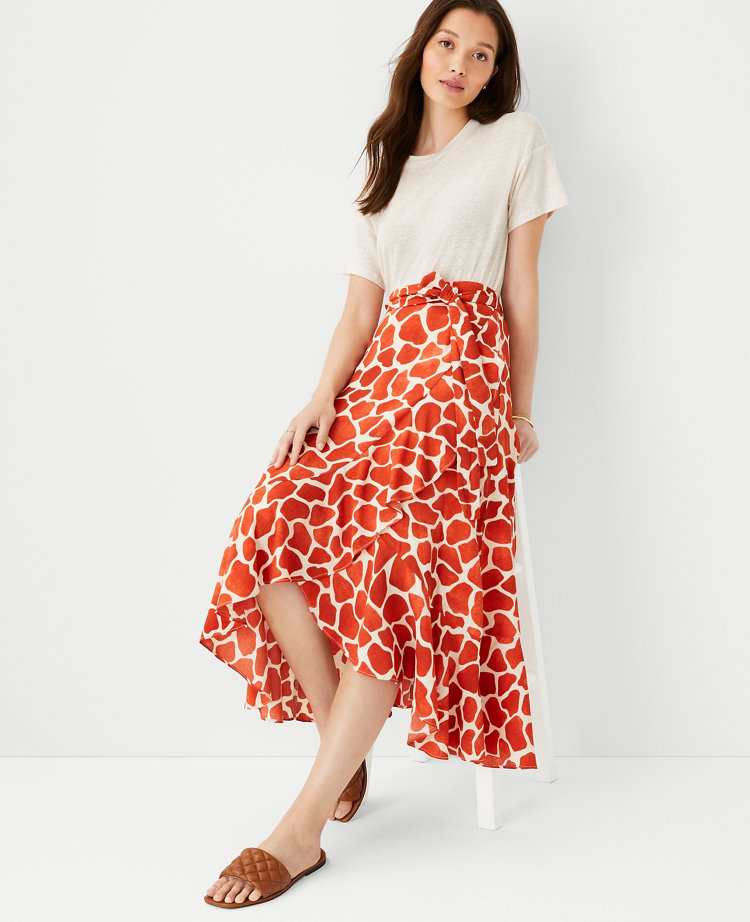 Giraffe Print Flounce Wrap Maxi Skirt carousel Product Image 3
