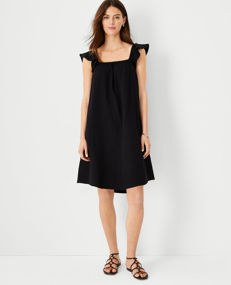 Ann Taylor Petite Gauze Ruffle Sleeve Square Neck Dress