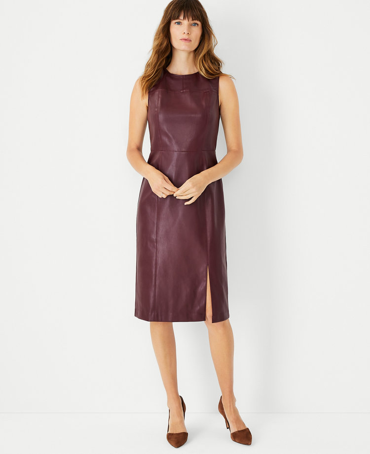 Seamed Faux Leather Sheath Dress