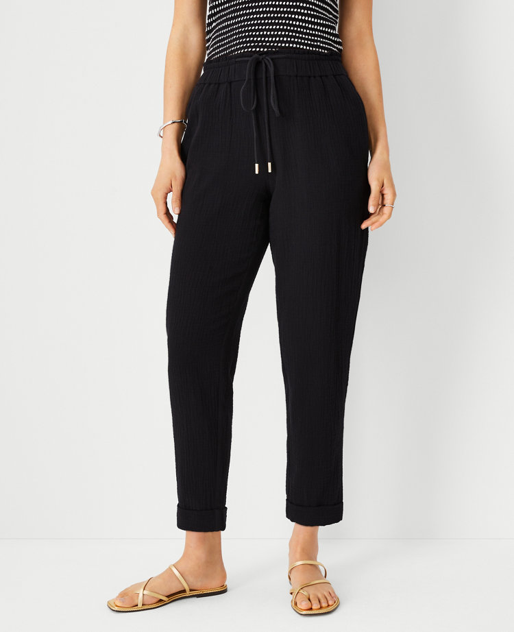 Ann Taylor The Petite Cuffed Jogger Pant In Gauze In Black