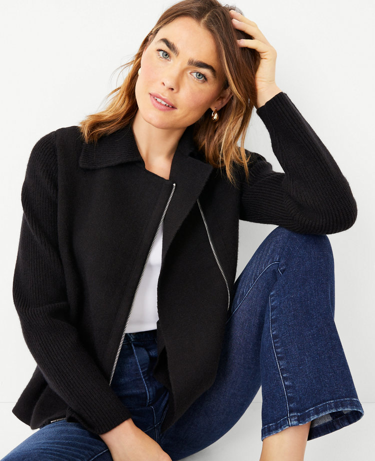 Womens moto sweater jacket sales