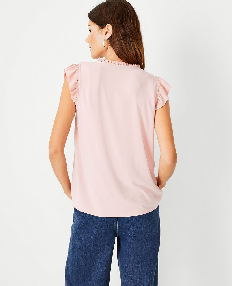 Mixed Media Ruffle Button Front Shell