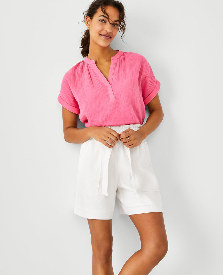 Ann Taylor Gauze Split Neck Top