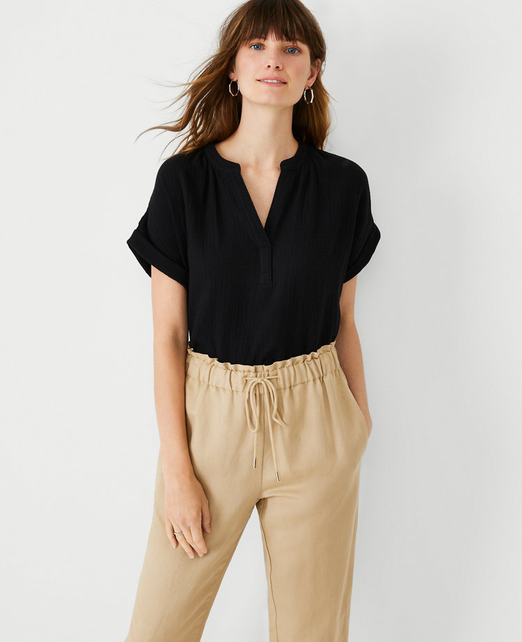 Ann Taylor Gauze Split Neck Top
