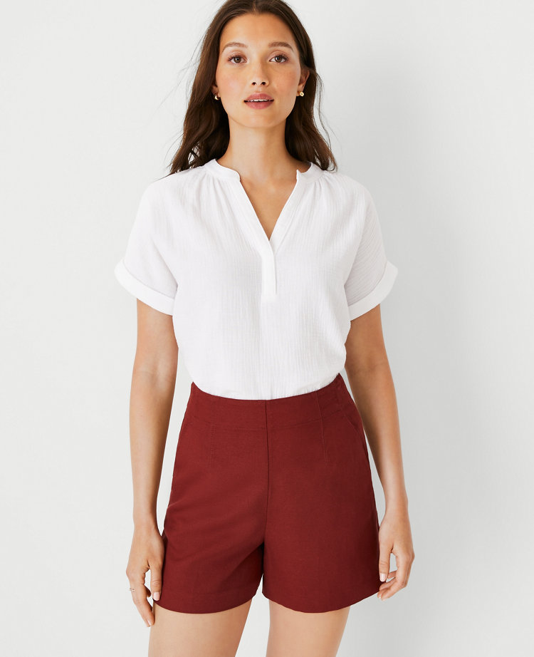Ann Taylor Gauze Split Neck Top
