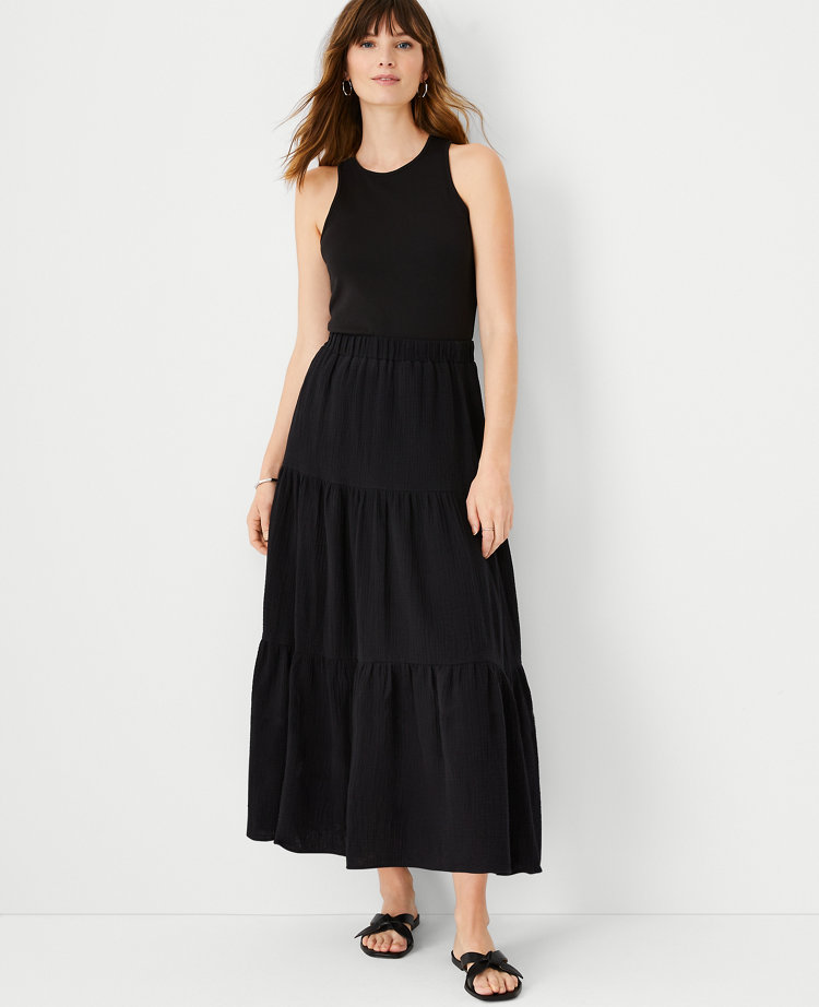 Petite Gauze Pull On Maxi Skirt