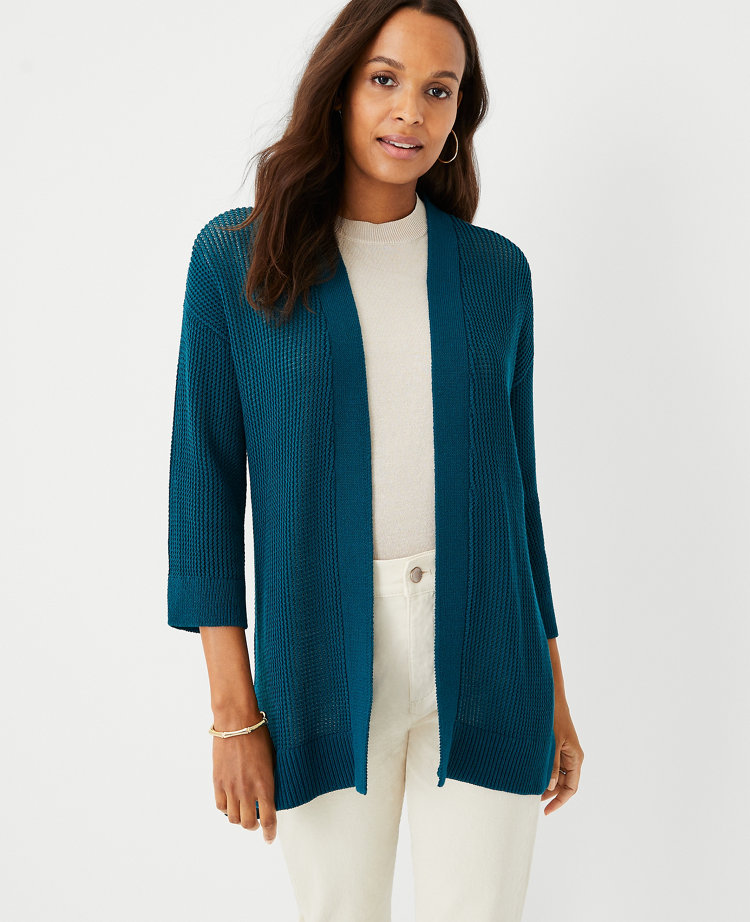 Ann Taylor Petite Mesh Stitch Open Cardigan