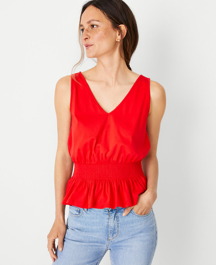 Ann Taylor Petite Smocked Waist Sleeveless Top