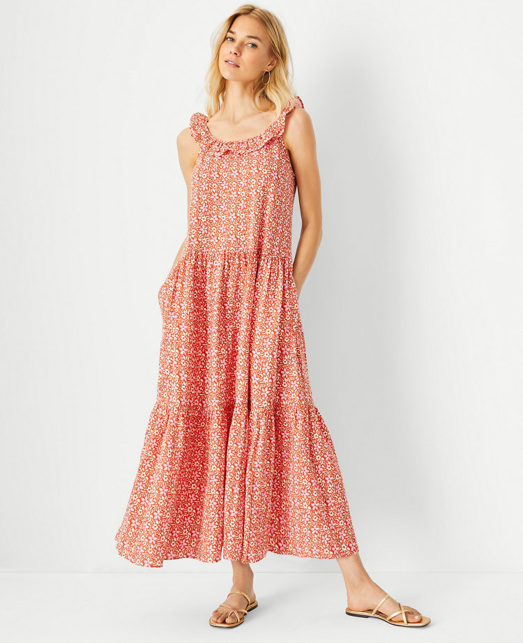 Ann Taylor Petite Ruffle Neck Maxi Dress