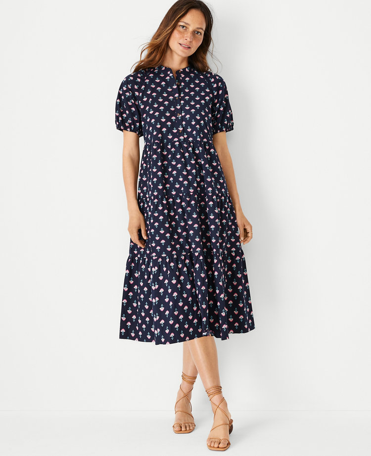 Ann Taylor Petite Floral Puff Sleeve Shirtdress