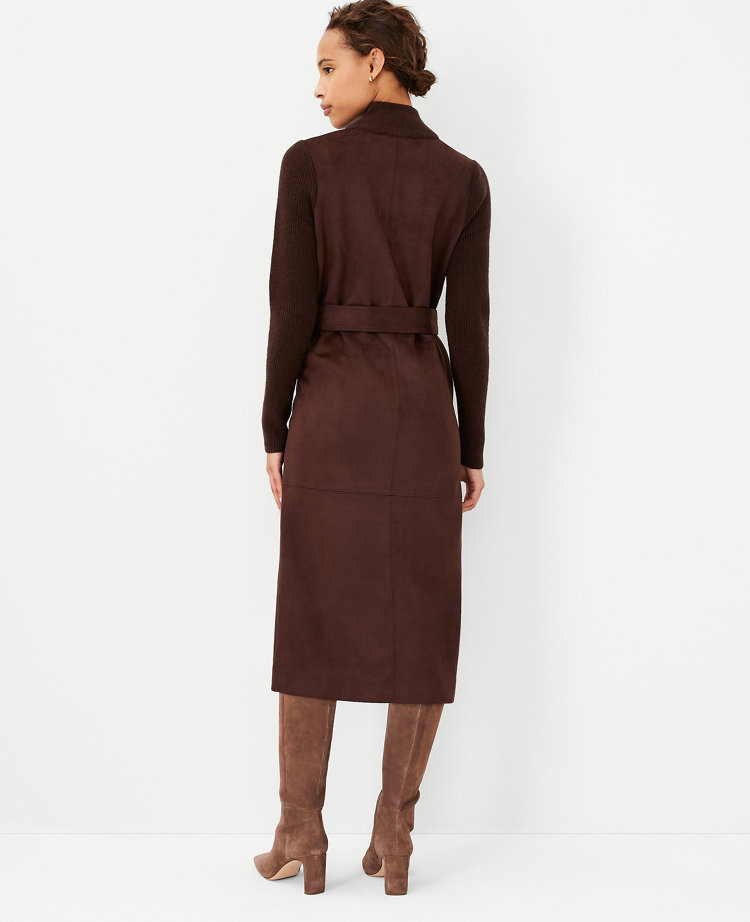 Faux Suede Mixed Media Sweater Dress