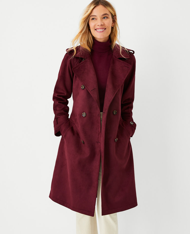 Faux Suede Trench Coat