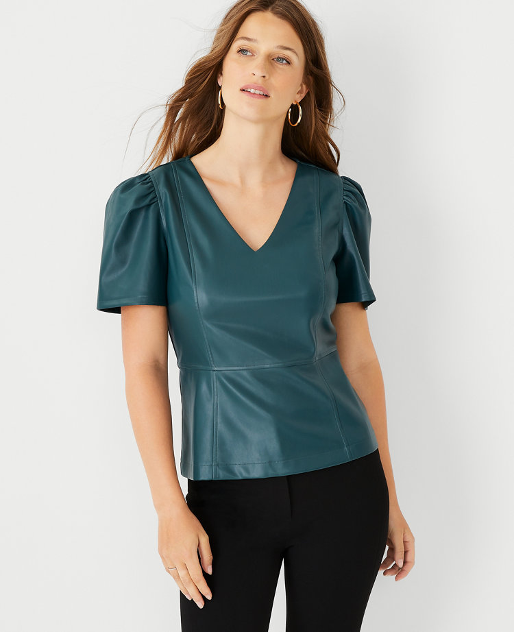 Bcbg faux leather peplum hot sale top