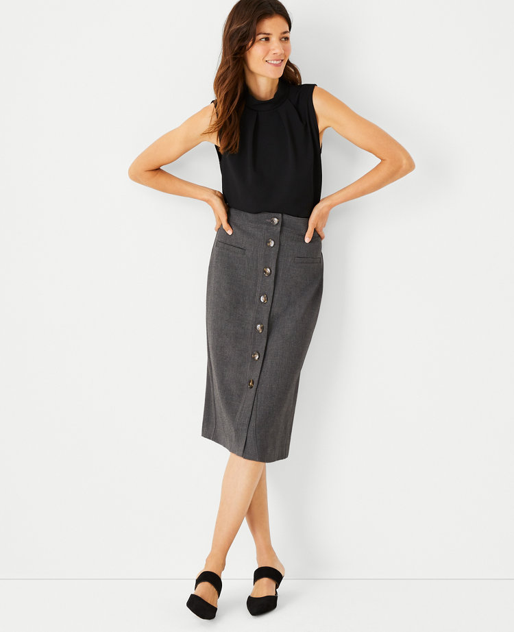 Button Doubleweave Pencil Skirt