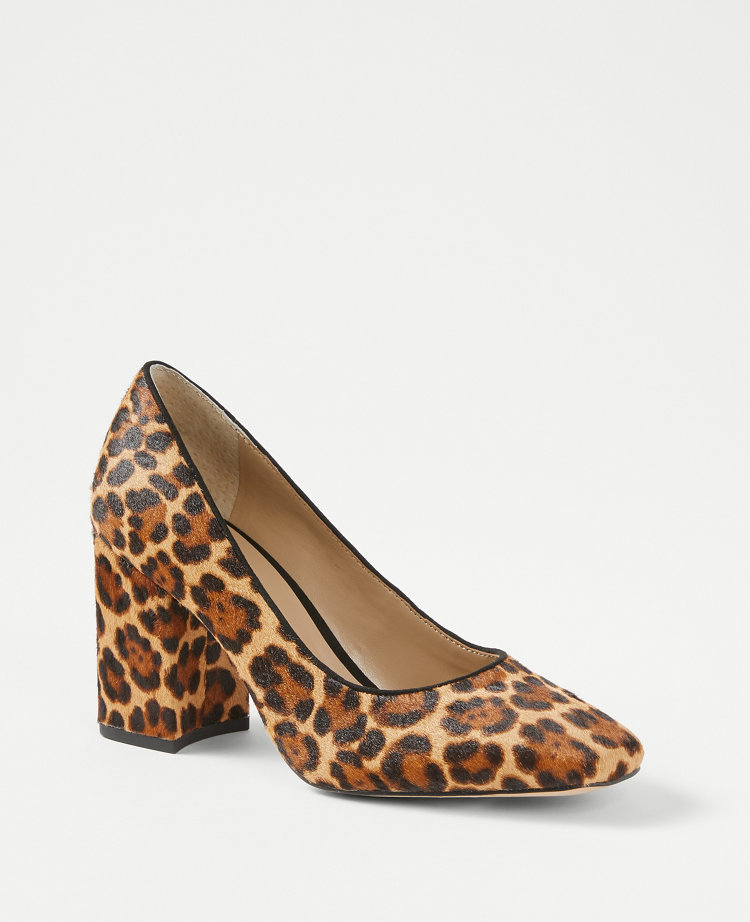 Leopard Print Haircalf Block Heel Pumps