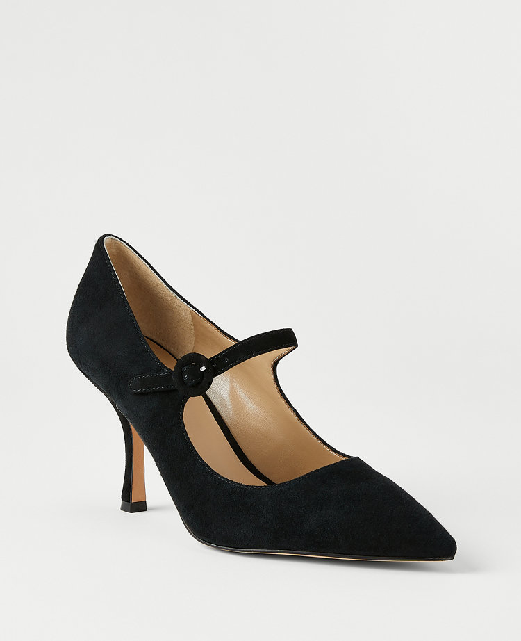 Black suede mary jane pumps online