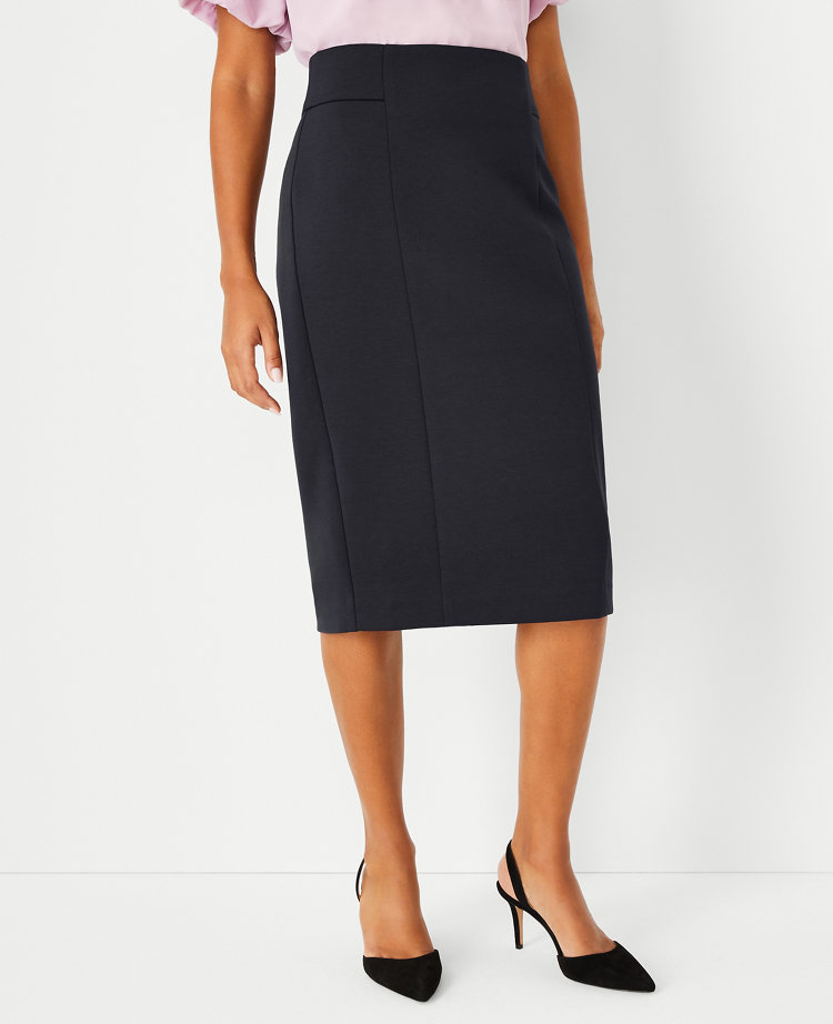 Ann Taylor The Petite High Waist Seamed Pencil Skirt Double Knit Black Women's