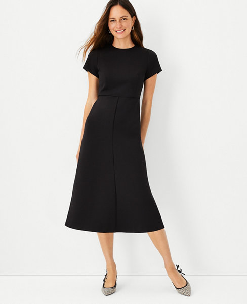 Ann Taylor The Tall Midi Flare Dress In Double Knit In Black