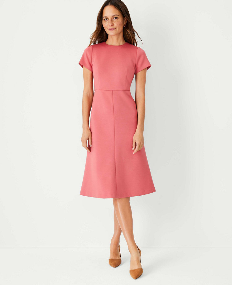 Ann Taylor The Tall Midi Flare Dress In Double Knit In Juicy Watermelon