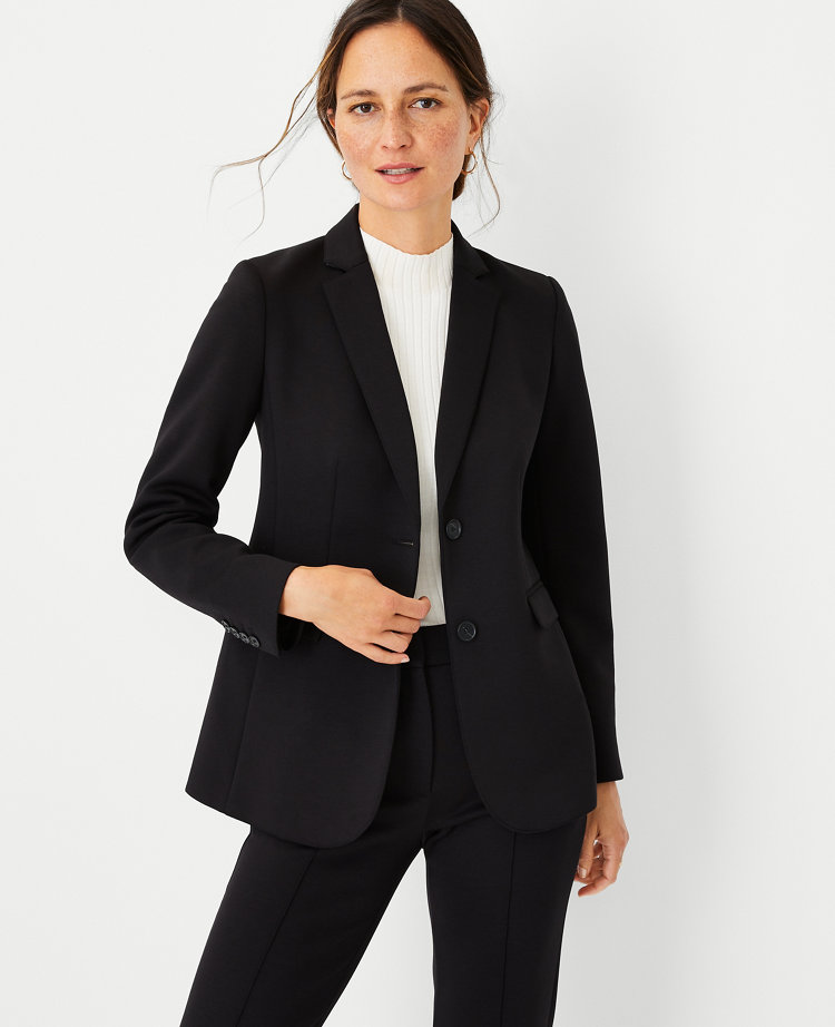 Slim Stretch Knitted Tailored Blazer - Black, Blazers