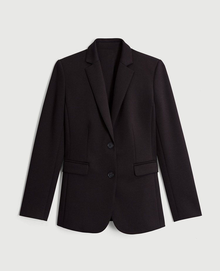 Slim Stretch Knitted Tailored Blazer - Black, Blazers