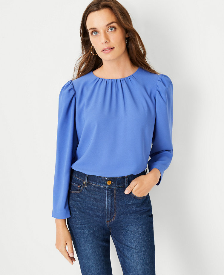 Petite Shirred Button Back Top