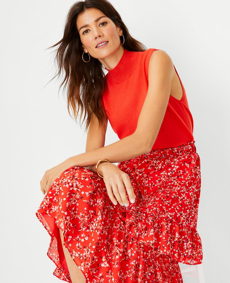 Petite ruffle midi skirt sales