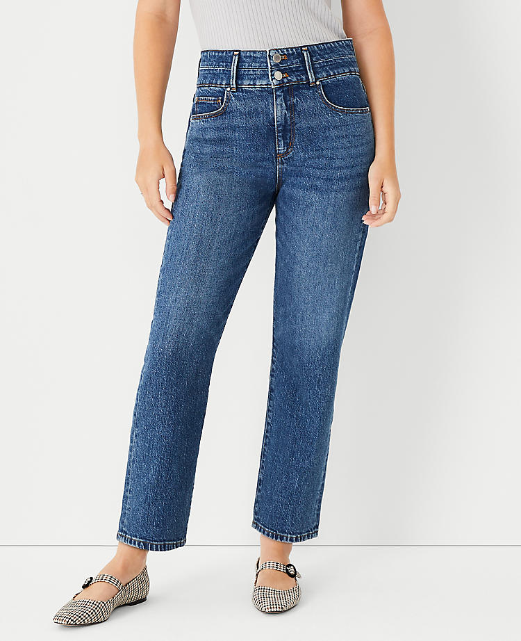 Sculpting Pocket High Rise Straight Jeans in Classic Mid Wash
