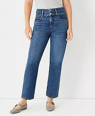 Sculpting Pocket High Rise Straight Jeans in Classic Mid Wash carousel Product Image 1