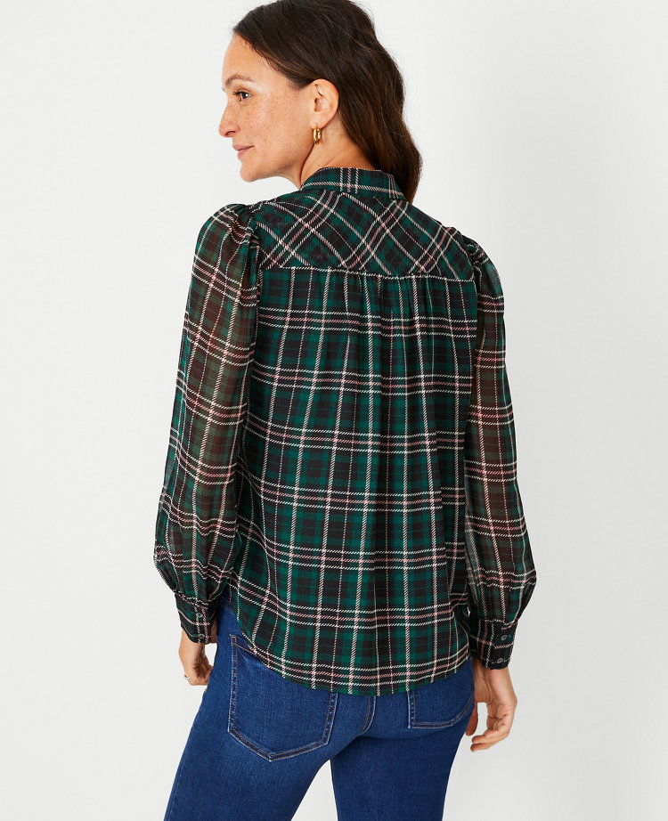 SHEER PLAID VOLUME SLEEVE TOPS