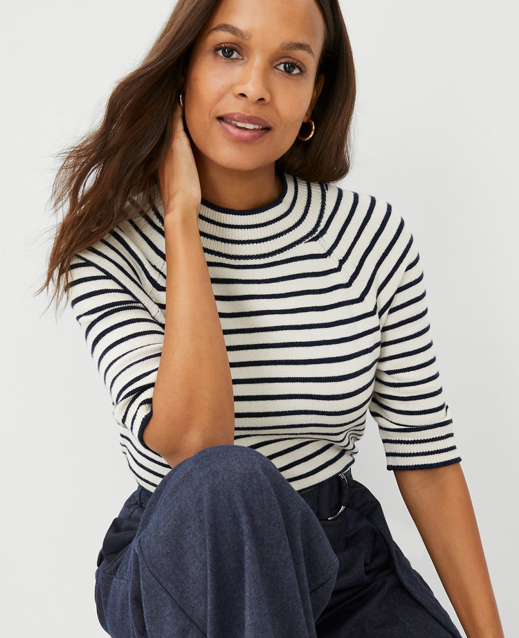 Striped mock neck sweater sale