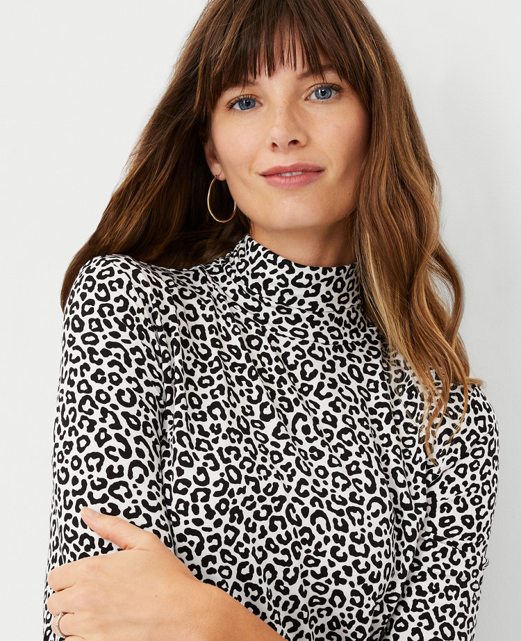 Leopard Print Turtleneck Top