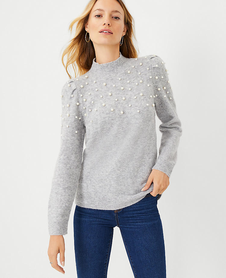 Pearlized Puff Sleeve Cable Sweater