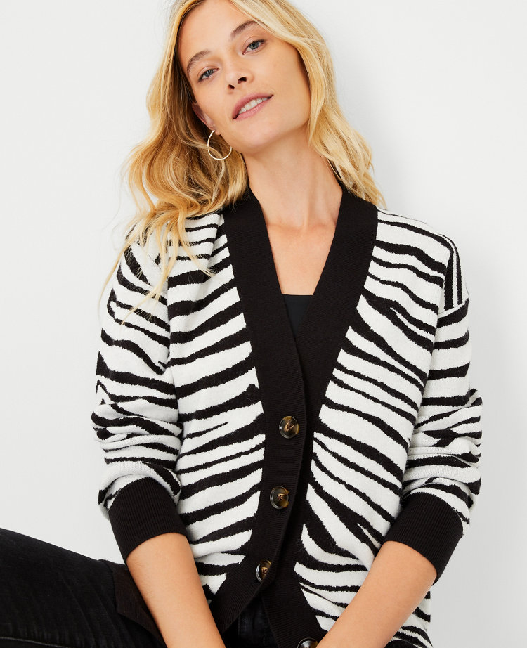 Zebra Jacquard Boyfriend Cardigan