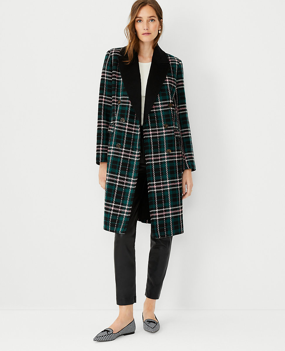 Plaid Wool Blend Double Breasted Coat