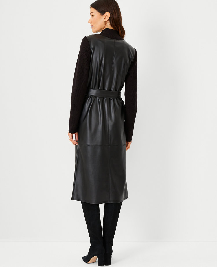 Faux Leather Mixed Media Sweater Dress