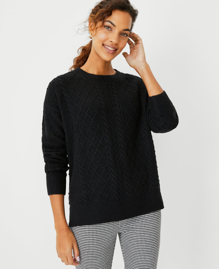 Ann Taylor Mixed Cable Sweater In Black
