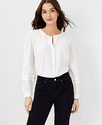 Ann Taylor Pleated Sleeve Shirt In Winter White