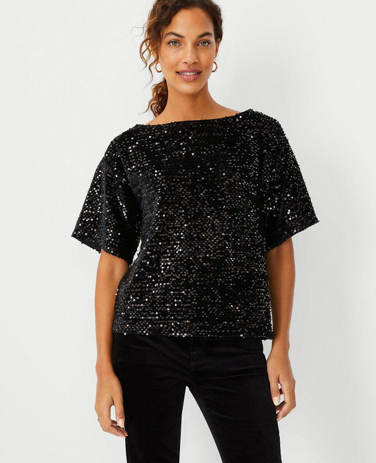 Sequin Velvet Boatneck Top