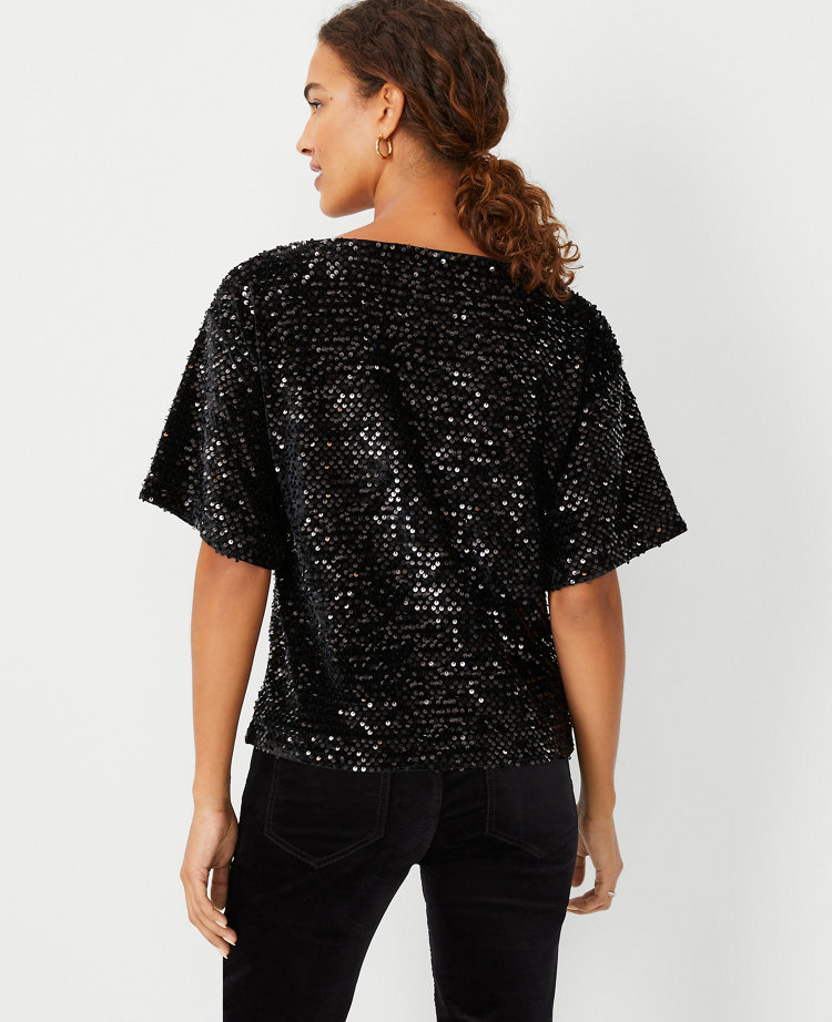 Sequin Velvet Boatneck Top