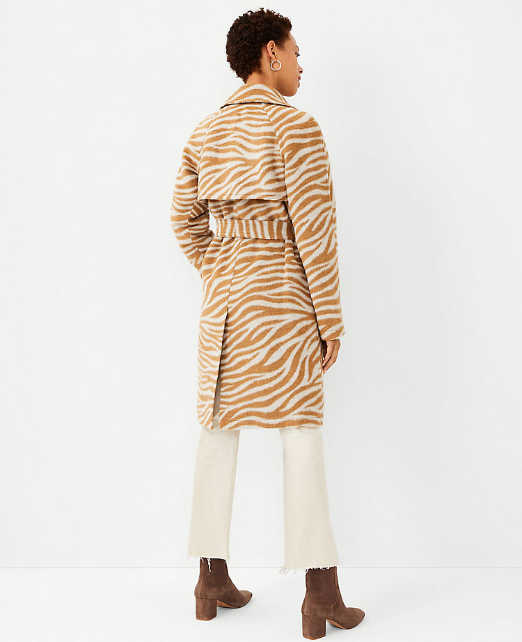 Zebra Print Belted Trench Coat
