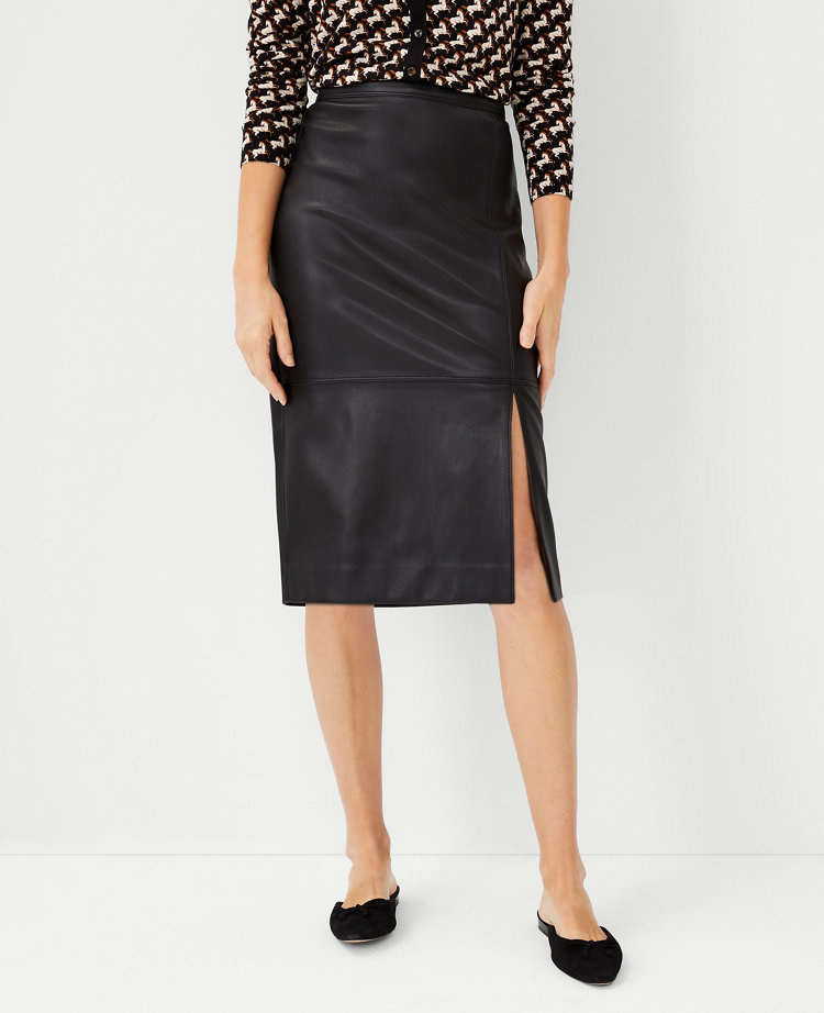 Seamed Faux Leather Pencil Skirt