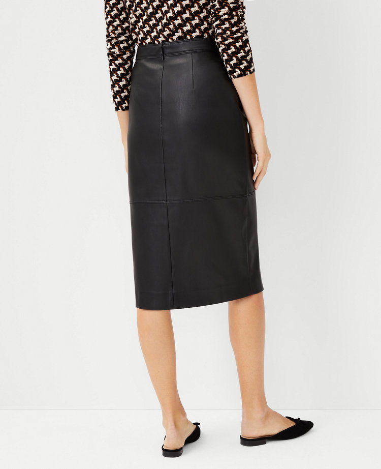 Warehouse black 2024 leather pencil skirt