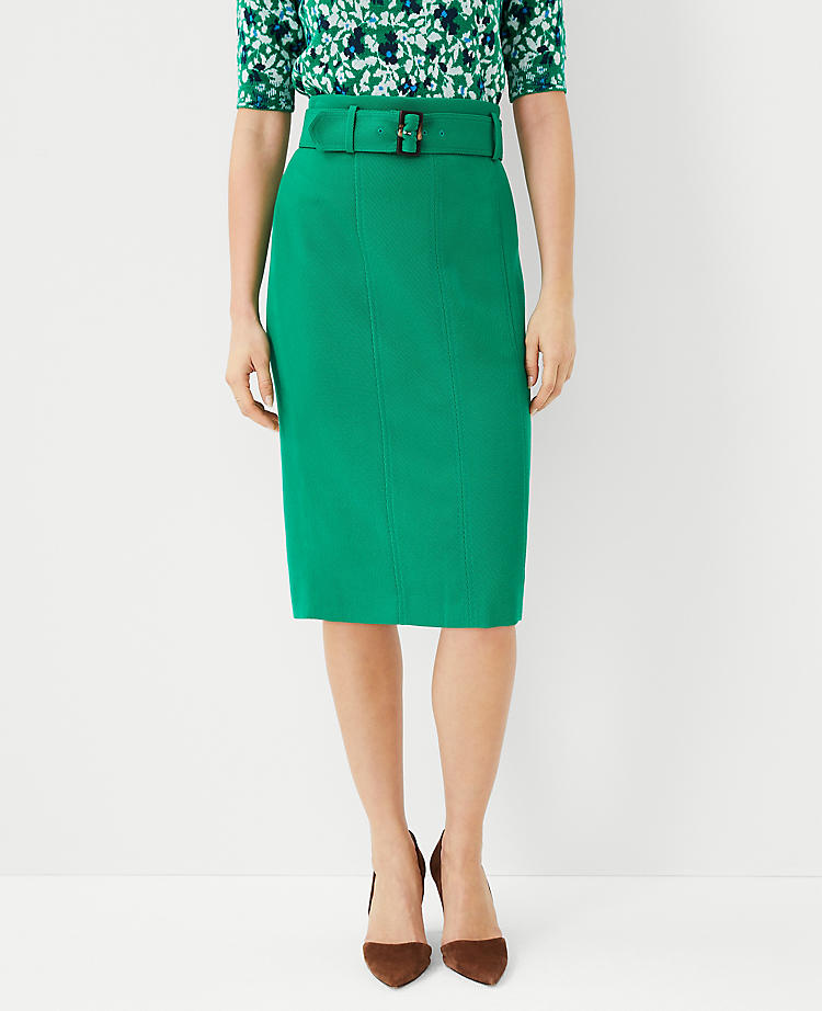 Belted Seamed Pencil Skirt