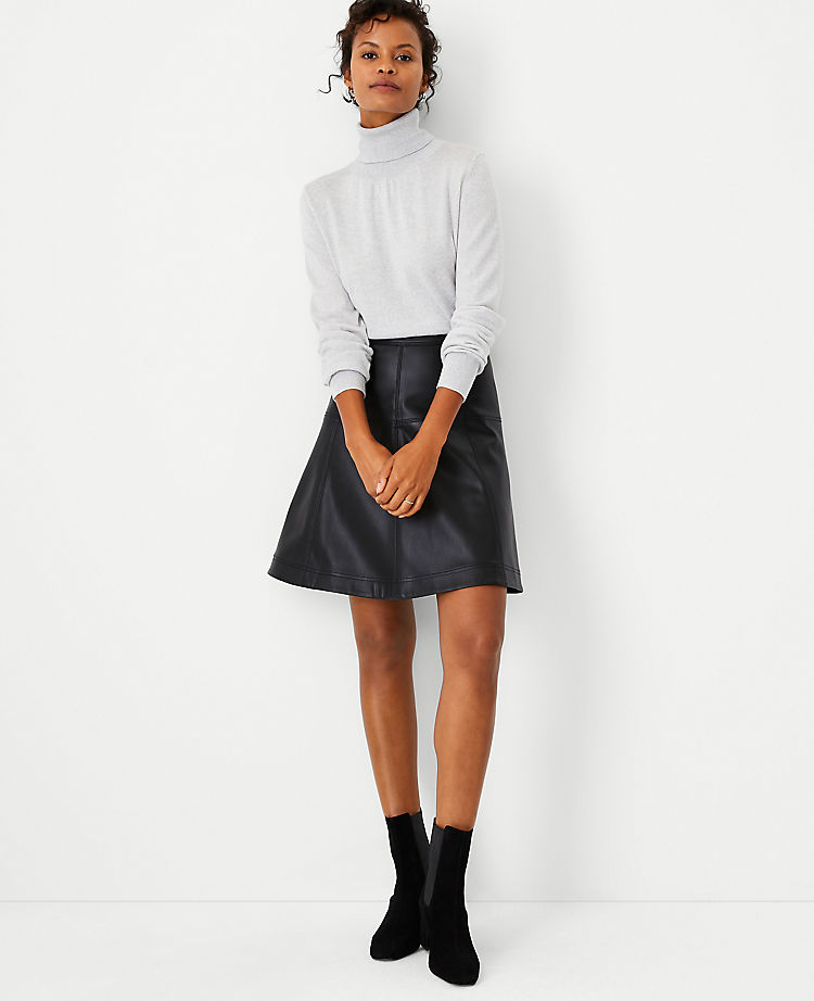 Seamed Faux Leather Full Skirt