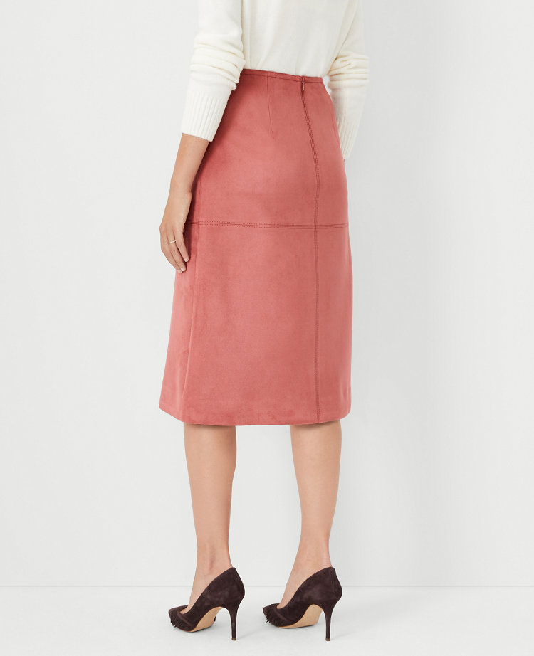 Seamed Faux Suede A Line Skirt